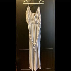 Blue and white patterned jumpsuit